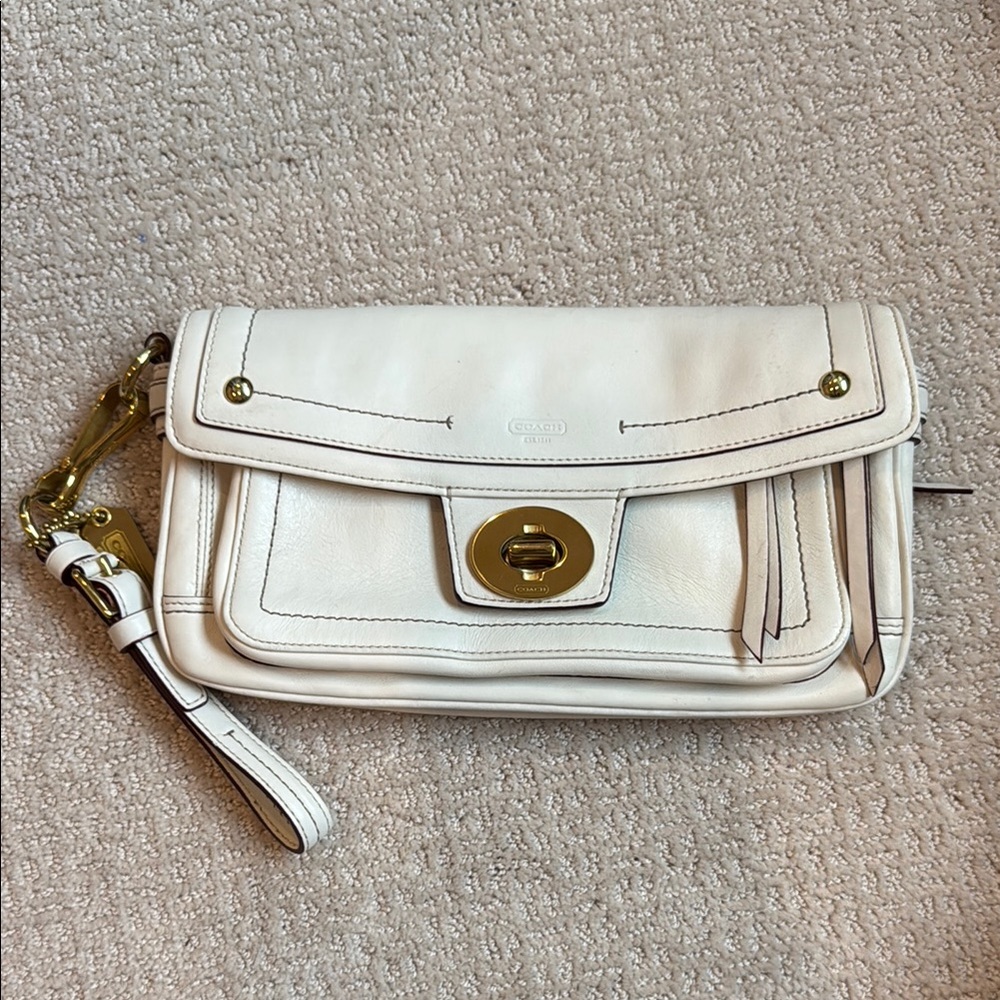 Coach White Leather Wristlet